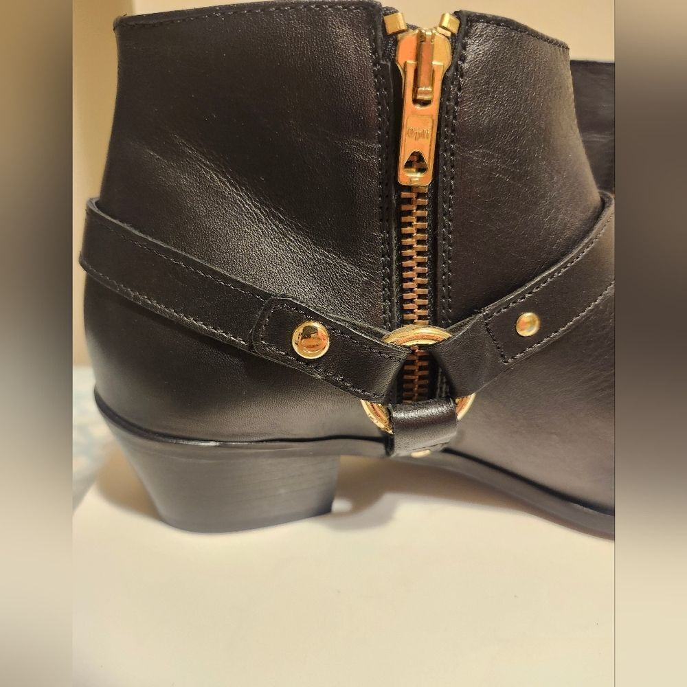 New J. Crew "Remi" Black Leather w/Harness Ankle Boots Size 7.5 (Retail $268) - Picture 4 of 9